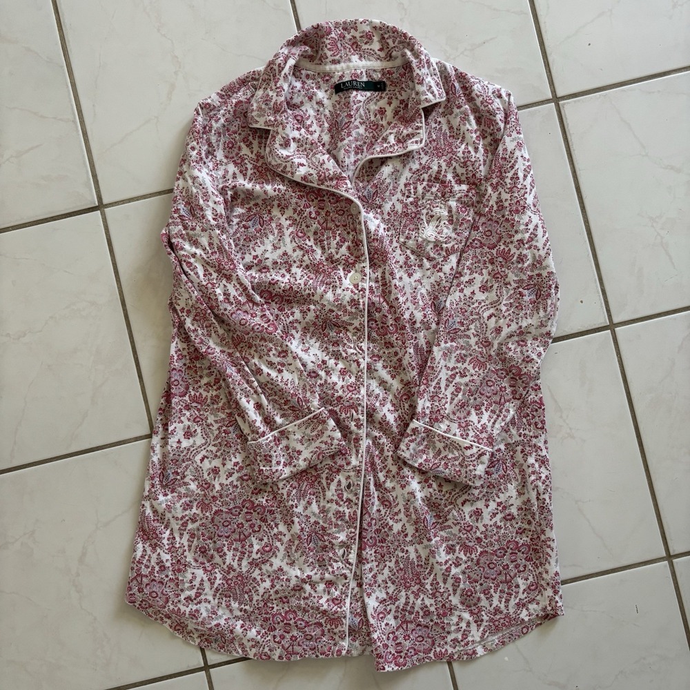 Lauren Ralph Lauren Women's Pink Paisley Sleep Shirt Long Sleeve Sz Medium